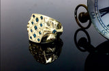 14 K Yellow Gold Custom Hand Engraved Ring With Blue Diamods By Sacred Angels