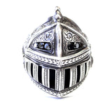 Medieval Knight Custom Helmet 14 K White Gold Ring With Black Diamonds