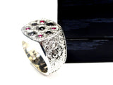 Men's Engraved 14 K White Gold Ring Black Diamonds & Rubies by Sacred Angels