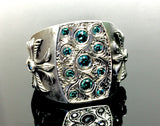 Men's Custom Hand Engraved Silver Ring With Blue Diamods By Sacred Angels