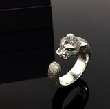 14K White Gold Panther Ring With Black Diamond by Sacred Angels