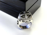 Men's Silver Custom  Hand Engraved Ring With Diamonds By Sacred Angels