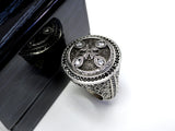King Arthur's Custom Engraved Knight's Ring With Black And White Diamonds