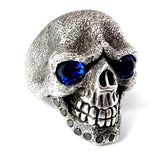 Silver Skull ring with blue sapphires and black diamonds 