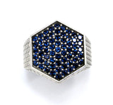 Men's 14 K Gold Custom Hexagon Ring With Blue Sapphires by Sacred Angels