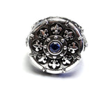 Silver Fleur De Li Ring With Diamonds And Blue Sapphire By Sacred Angels