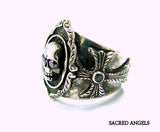 Men's Silver Skull Cross Ring With Black Diamonds by Sacred Angels