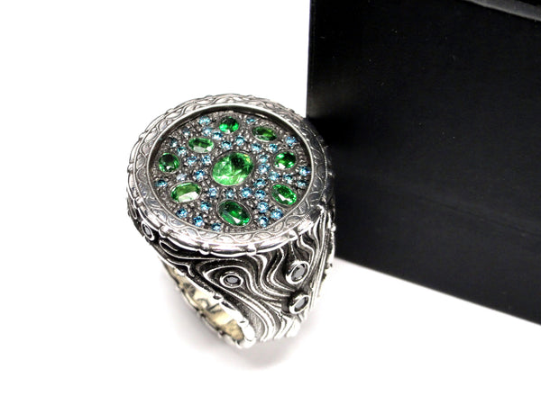 men's gothic rings with blue diamonds and gems