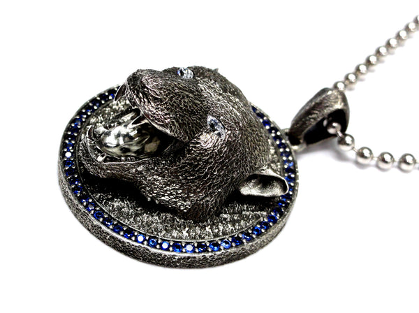 Black Panther Pendant With Blue Sapphires And Diamond Eyes By Sacred Angels