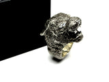 Men's Black Panther Heavy Silver Ring With White Diamonds By Sacred Angels