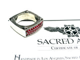Men's Textured Silver Wedding Band With Rubies By Sacred Angels