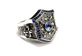 Men's  Blue Sapphire Silver Fleur De Li Ring By Sacred Angels