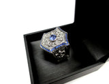 Men's  Blue Sapphire Silver Fleur De Li Ring By Sacred Angels