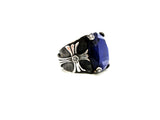 Men's Silver Cross Ring With Black And White Diamonds by Sacred Angels