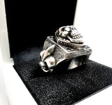 Men's Silver Skull Fleur De Lis Ring With Black Diamonds by Sacred Angels