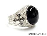Black Diamond Cross Ring With Custom Hand Engraving