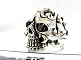 Men's 14K White Gold Skull Ring With Black Diamonds