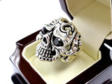 Men's 14K White Gold Skull Ring With Black Diamonds