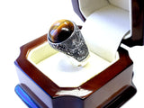 Men's Custom Cross Ring With Natural Diamonds & Tiger Eye  %100 Hand Engraved