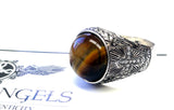 Men's Custom Cross Ring With Natural Diamonds & Tiger Eye  %100 Hand Engraved