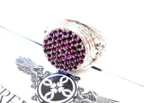 Men's Silver Fleur De Li King Castle Ring With Black Diamonds And Rubies