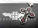 Designer Sterling Silver Gothic Cross Pendant With Rubies by Sacred Angels