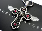 Designer Sterling Silver Gothic Cross Pendant With Rubies by Sacred Angels