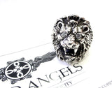Men's King Lion Head Ring With Black And White Diamonds By Sacred Angels