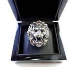 Men's King Lion Heavy Silver Ring With Black Diamonds