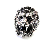 Men's King Lion Heavy Silver Ring With Black Diamonds