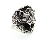 14 K White Gold Men's King Lion Heavy Ring With Black And White Diamonds