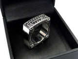 Men's Textured Silver Wedding Band With Black Diamonds by Sacred Angels