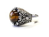 Men's Silver King's Night Watch Ring With White Diamonds And Tiger Eye Center