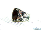 Men's Silver Engraved Cross Ring With Black & White Diamonds by Sacred Angels