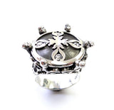 Women's Silver Crown & Cross Ring With White Diamonds By Sacred Angels