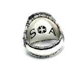 14K White Gold USMC Marine Corps Ring With Diamonds And Rubies By Sacred Angels