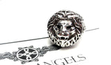 14 K White Gold Custom Lion Heavy Ring With Black Diamonds By Sacred Angels