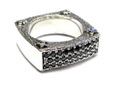 Men's Textured Silver Wedding Band With Black Diamonds by Sacred Angels