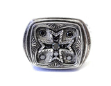 Men's Silver Cross Hand Engraved Ring With Black Diamonds by Sacred Angels