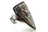 Men's Silver Eagle Knight Cross Shield Ring With Black Diamonds by Sacred Angels