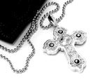 14K White Gold Designer Cross Pendant With Black Diamonds by Sacred Angels