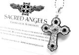 14K White Gold Designer Cross Pendant With Black Diamonds by Sacred Angels
