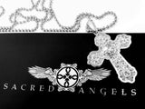 14 K White Gold Cross Pendant With Diamonds By Sacred Angels