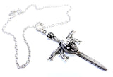 Silver Skull Sword Cross Pendant With Black Diamonds by Sacred Angels